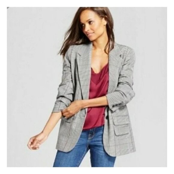 NEW A New Day Womens Blazer Jacket Size 14 Gray Plaid Chic Professional Preppy - Picture 7 of 9